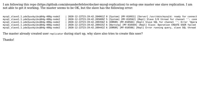 Mysql 8.0.22 master slave replication: why slave is trying to create user? смотреть онлайн