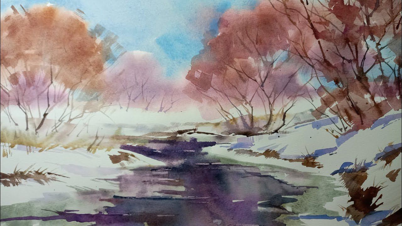 Зимняя река, лёд, вода, крутые берега смотреть онлайн