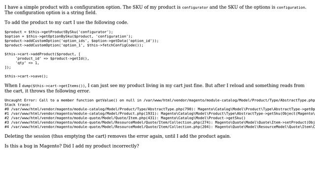 Magento: Call to a member function getValue() on null in AbstractType when loading cart смотреть онлайн