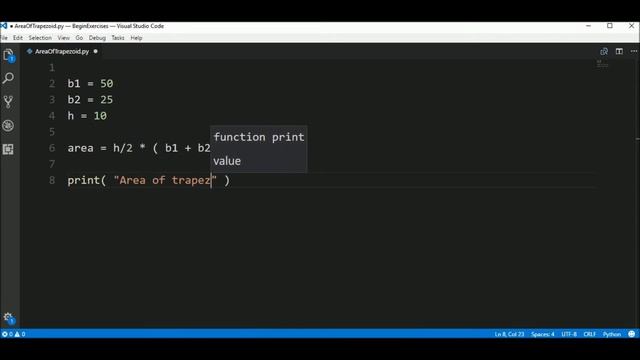 area of trapezoid in python ? смотреть онлайн