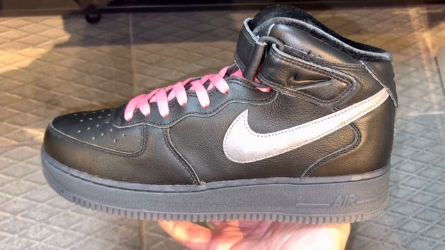 Nike Air Force 1 Mid Premium Black Metallic Silver Shoes смотреть онлайн
