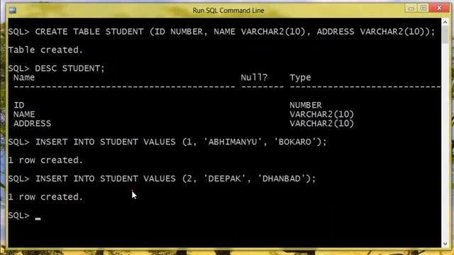 Oracle 11 g Create insert & select Command смотреть онлайн