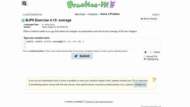 Java Practice It | Exercise 4.13: average | math, return statement смотреть онлайн