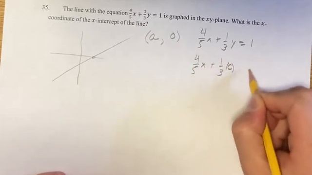 35. The line with the equation 4/5 x+1/3 y=1 is graphed in the xy-plane. What is the x-coordinate смотреть онлайн