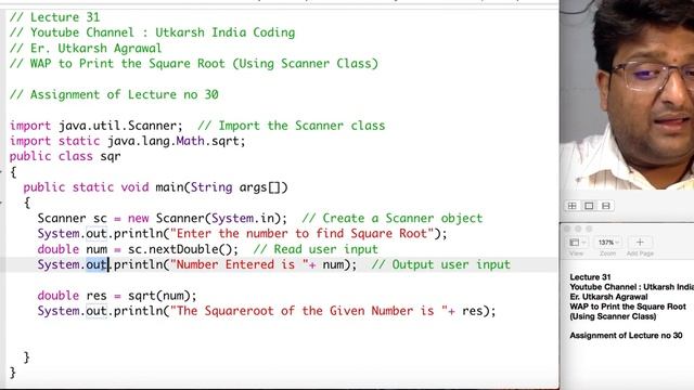 Java Scanner Class Square Root Program Lecture 31 (Assignment ) смотреть онлайн