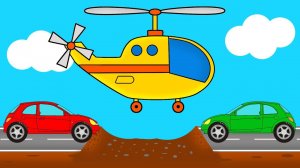 Машинки и ЛЕТАЮЩИЙ Транспорт. Собираем ВЕРТОЛЁТ из разных Деталей и СТРОИМ МОСТ