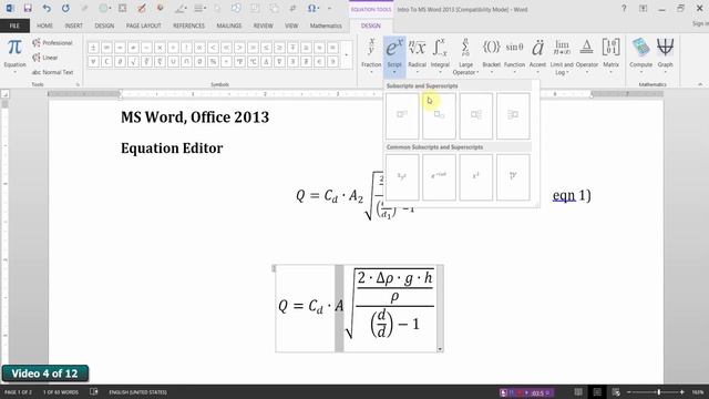 MS Word 2013 Equation Editor