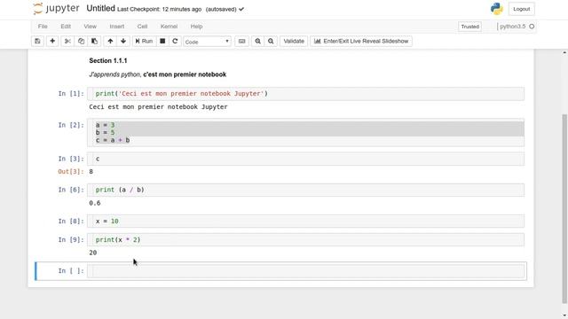 Programmation en python : 1.3 Prise en main de Jupyter смотреть онлайн