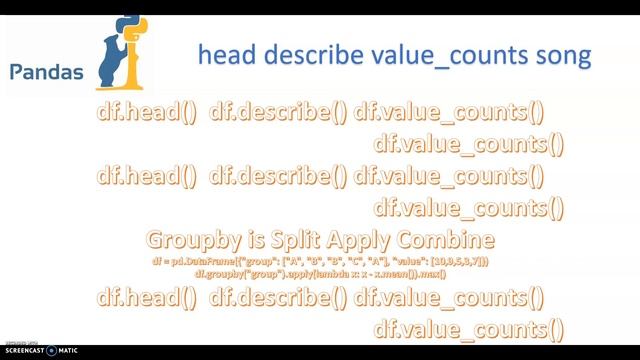 Python Pandas Head Describe and Value Counts Song смотреть онлайн