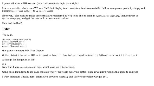 Wordpress: How to get login data (session) outside WordPress? смотреть онлайн