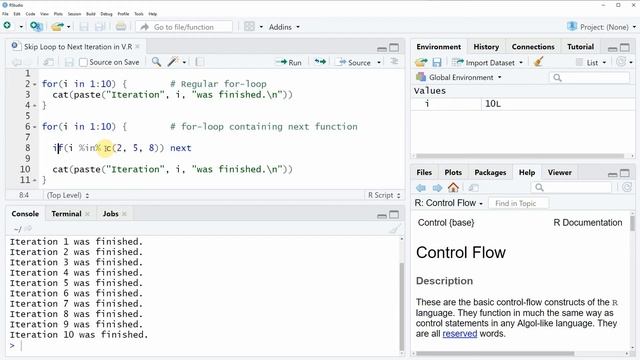 Skip for-Loop to Next Iteration in R (Example) | if Statement & next Function in for- & while-Loop смотреть онлайн