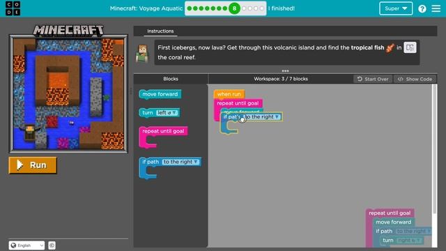 code.org | MINECRAFT HOUR OF CODE - MINECRAFT VOYAGE AQUATIC : LEVEL #1 - #12 смотреть онлайн