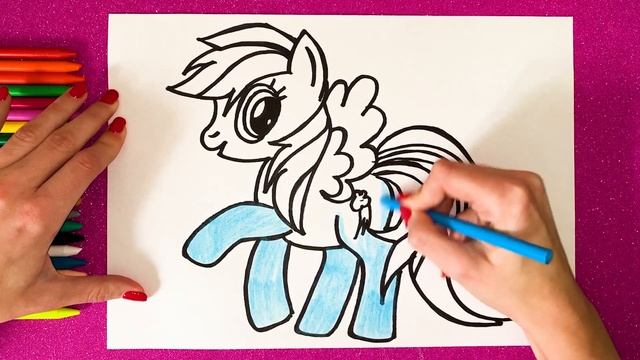 How To Draw Rainbow Dash My Little Pony Step By Step - MLP Coloring Pages + Drawing For Kids смотреть онлайн