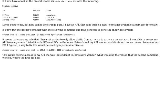 DevOps & SysAdmins: Why does docker bypass ufw rules one time and another time not? смотреть онлайн