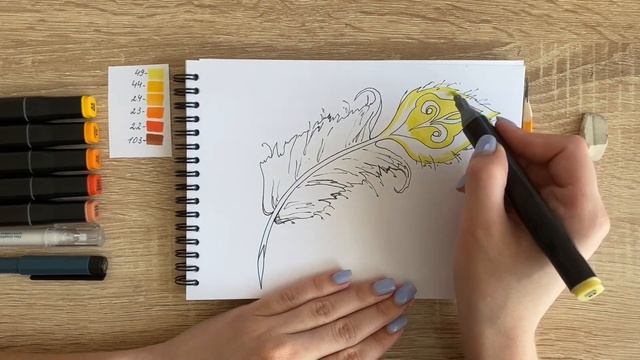 Как нарисовать перо жар птицы карандашом и скетч маркерами | Рисунок для детей, поэтапно и легко смотреть онлайн