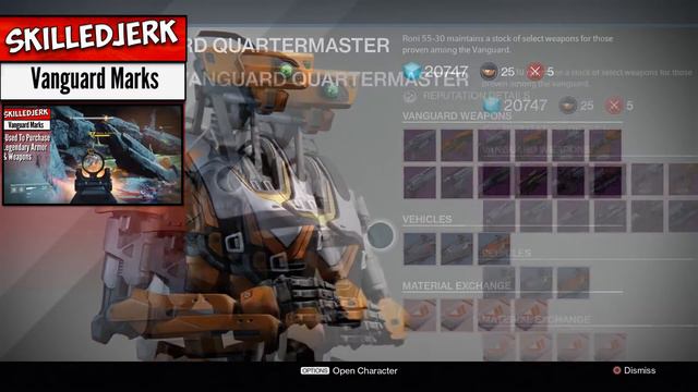 How To BUY LEGENDARY WEAPONS Using Vanguard Marks From Roni 55-30 Vanguard Quartermaster