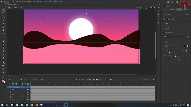 Adobe Animate #29: Draw and Animate A Landscape of Moon, Sky and River смотреть онлайн