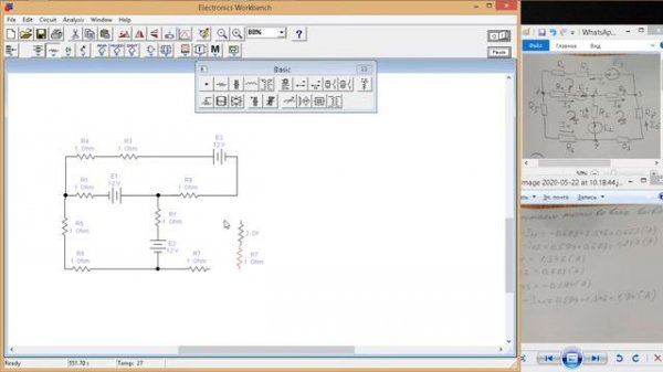 Моделирование цепи постоянного тока в программе  Electronics Workbench