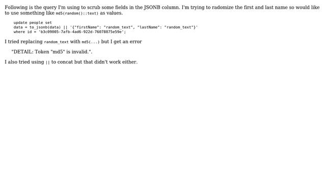 Databases: Postgres random text in JSONB column смотреть онлайн