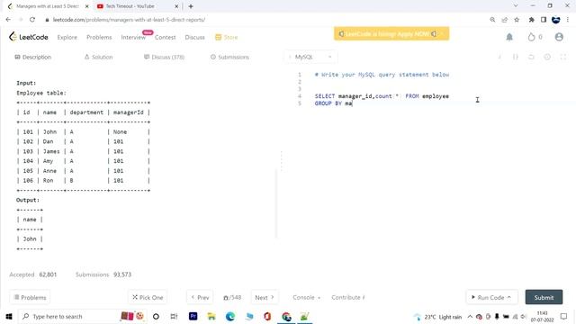 570. Managers with at Least 5 Direct Reports | Leetcode SQL Medium смотреть онлайн