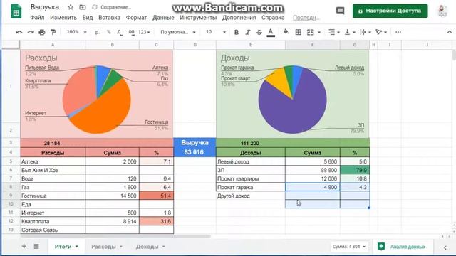 Учет доходов/расходов в Google таблицах смотреть онлайн