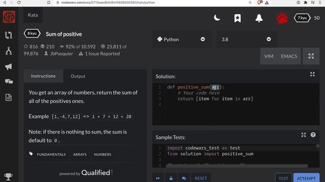 Codewars - Python - Sum of positive смотреть онлайн