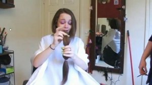Ladies Forced Haircut - Long thick dark hair ponytail cut off from the root (part 1)