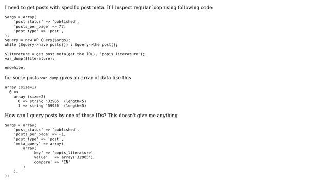 Wordpress: How to set meta_query if get_post_meta returns nested array for that key? смотреть онлайн