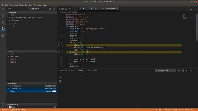 Debugging C pipes using VSCode смотреть онлайн