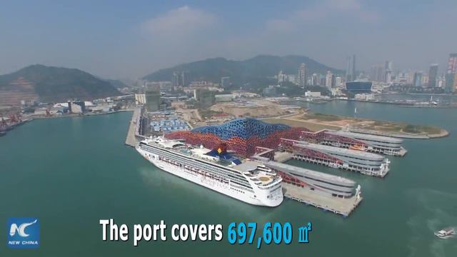 Aerial view: large cruise liner port opens in S China смотреть онлайн