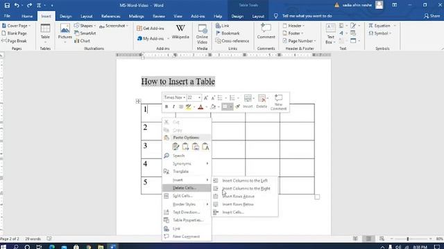 How To Insert A Table In MS Word