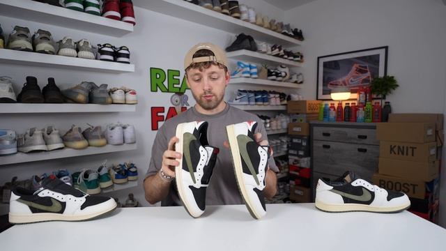 REAL VS FAKE! NIKE X TRAVIS SCOTT AIR JORDAN 1 OLIVE SNEAKER COMPARISON! смотреть онлайн