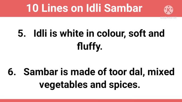 10 Lines On My Favourite Food Idli Sambar In English | 10 Lines On Idli Sambar | StudyPrideCorner