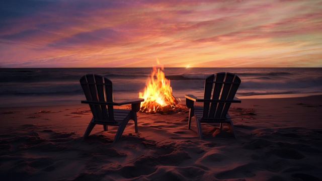 Serene Sunset Beach Ambience 🌅🏖️   1 Hour Relaxing Waves, Bonfire Crackles, Sleep Aid & Meditation