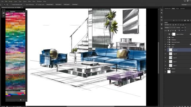 Interior Design Sketch | Rendering with Marker Brushes! смотреть онлайн