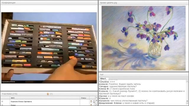 Урок рисования сухой пастелью. Фиалки.