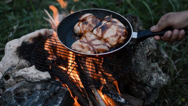Solo Camping: Spring Wilderness Adventure On A Savanna, Making Grilled Chicken and Spaghetti (ASMR) смотреть онлайн