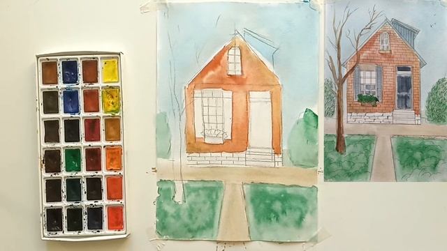 Рисуем кирпичный дом акварелью смотреть онлайн