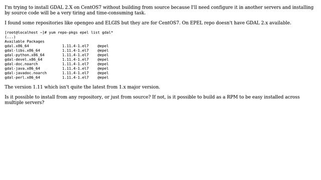 GIS: How to install GDAL 2.x on CentOS 7 without building from source? (2 Solutions!!) смотреть онлайн