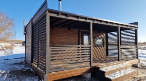 Каркасная баня с террасой 4,7х6,0