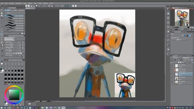 как нарисовать лягушку рисунок с помощью планшета Wacom в векторе в программе clip studio paint смотреть онлайн