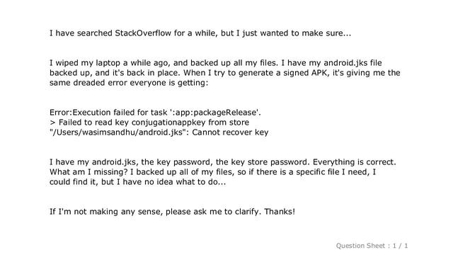 Android : Android Studio: cannot recover key смотреть онлайн
