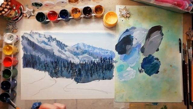Видео урок Осень в горах рисуем простой пейзаж гуашью #МарияУсович #mariusovichruart смотреть онлайн