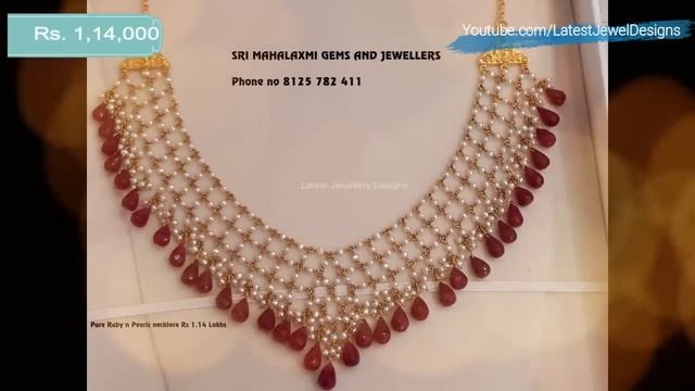 Latest Gold Pearl Beads Mala Designs With Price | Ruby Emarald And Pearl Chain Designs In Gold смотреть онлайн