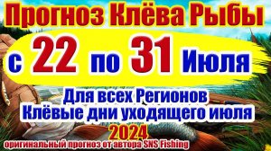 Для все Регионов Прогноз клева рыбы на неделю с 22 по 31 Июля Лунный Календарь рыбака