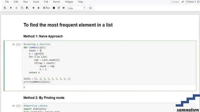 Finding most frequent element in a list- using Naive Approach смотреть онлайн