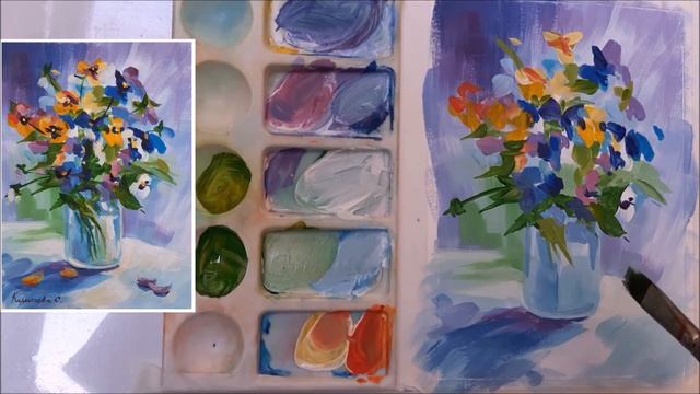 РИСУЕМ АНЮТИНЫ ГЛАЗКИ. ЭТЮД МАЗКОВАЯ ТЕХНИКА. КАК НАРИСОВАТЬ АНЮТИНЫ ГЛАЗКИ .ПРОСТОЙ РИСУНОК ГУАШЬЮ смотреть онлайн