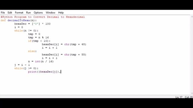 Python Program to Convert Decimal to Hexadecimal смотреть онлайн