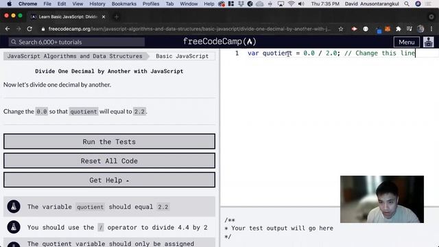 Divide One Decimal by Another with JavaScript (Basic JavaScript) freeCodeCamp tutorial смотреть онлайн