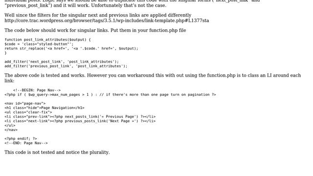 Wordpress: How to add CSS Class to previous_post_link or get previous/next post link URL? смотреть онлайн